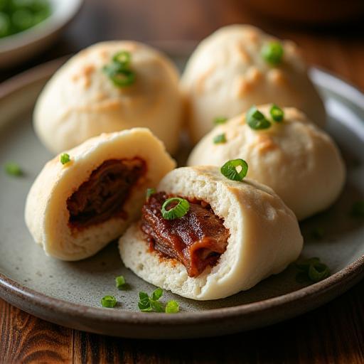 Fluffy bao buns with pork belly