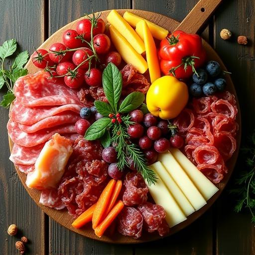 Colourful charcuterie spread