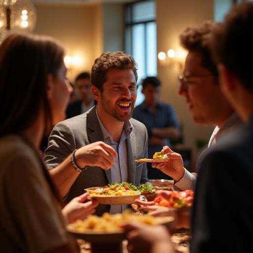Corporate event guests enjoying food