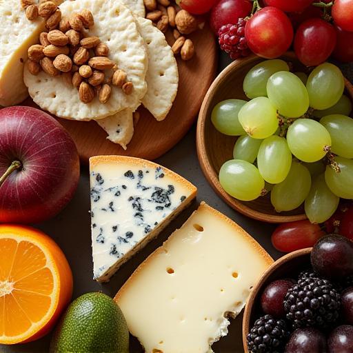 Grazing table with cheeses and fruit